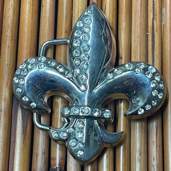 STUNNING Vintage Fleur De Lis Rhinestone Encrusted HAND DECORATED BELT BUCKLE - Picture 2 of 8